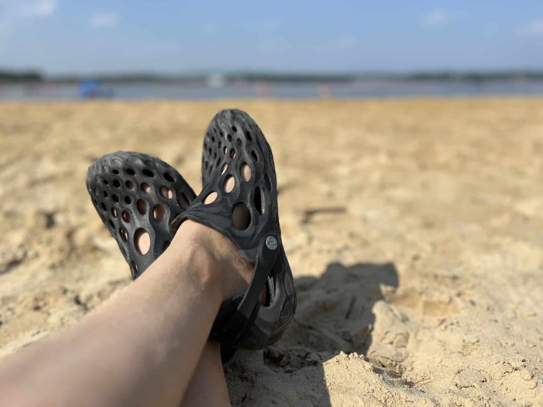 merrell-hydro-mocs-resting-on-beach