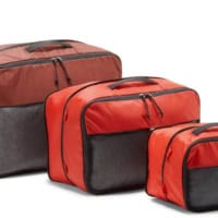 REI Expandable packing cubes in red. Three piece set in small, medium and large.