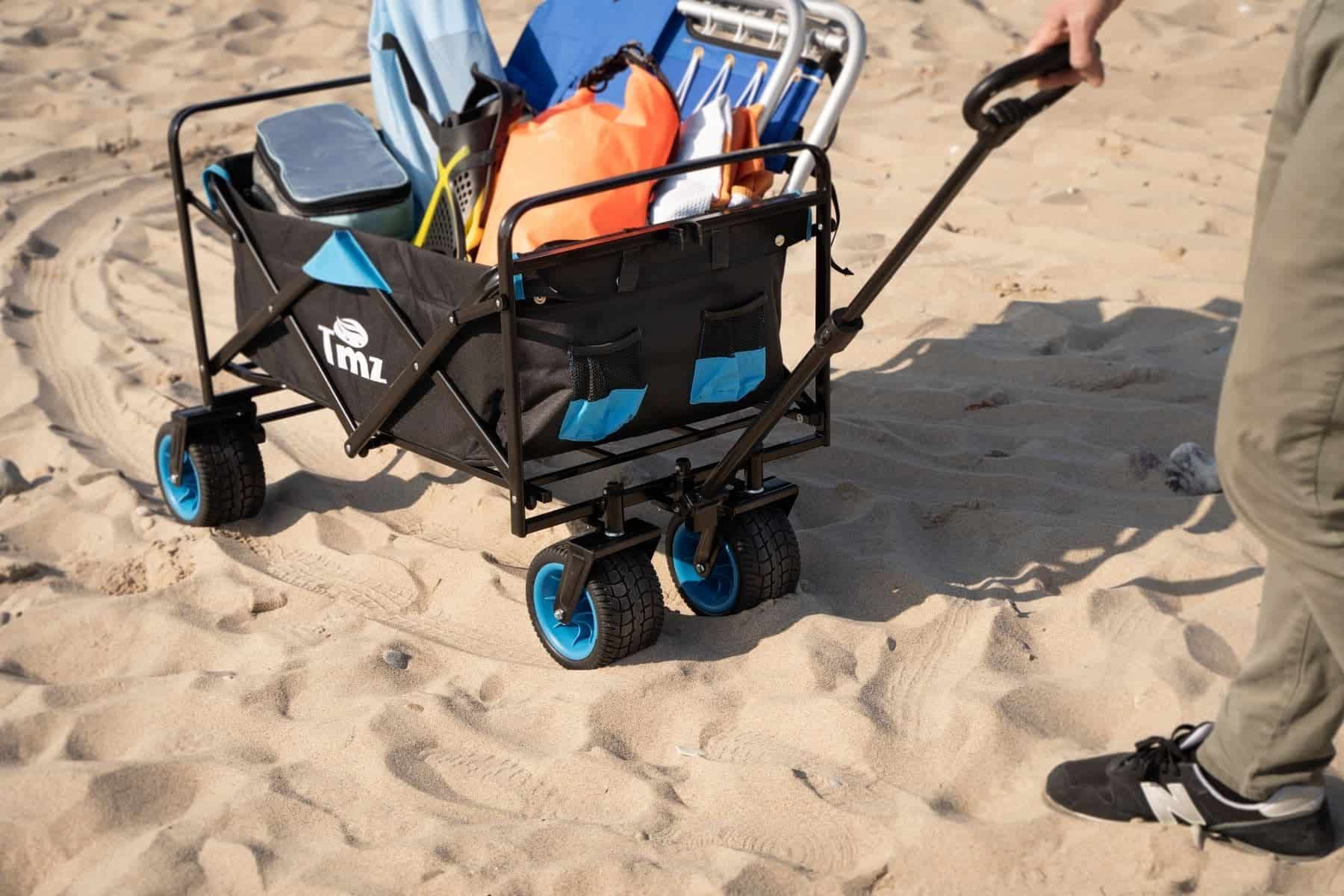 tmz beach folding wagon loaded with beach items